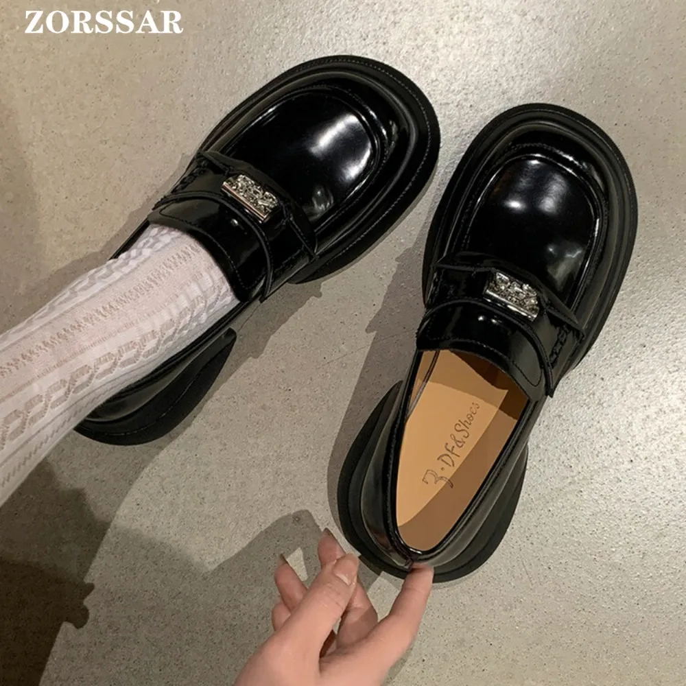 y na platformie mokasyny damskie buty moda Mary Janes z okrągłym czubkiem oksfordzie platforma co dzień łańcuszek obcasy