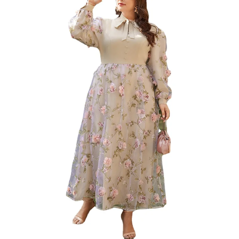 

2022 Spring Csaual Elegant Dresses Women Large Maxi Floral Shirt Pink Long Oversized Evening Party Prom Clothes L- 4XL
