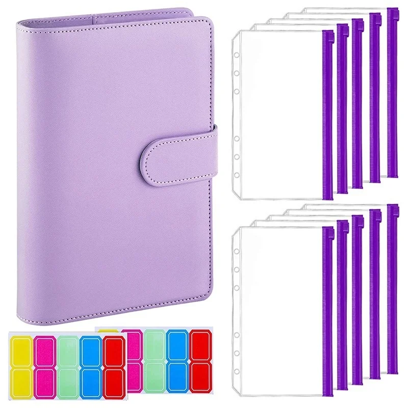 

A6 Binder Hand Ledger Notebook Binder Pockets Leather PU 6-Hole Loose-leaf Book Cash Budget Book Learning Office Supplies