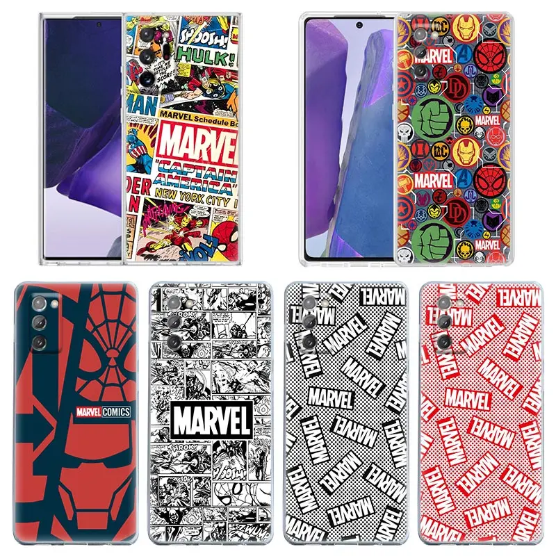 

Case For Samsung Note 20 Ultra 5G 8 9 Plus Funda Galaxy A50 A70s A30 A20 A01 Case Clear Cover Marvel Comic Avengers Logo