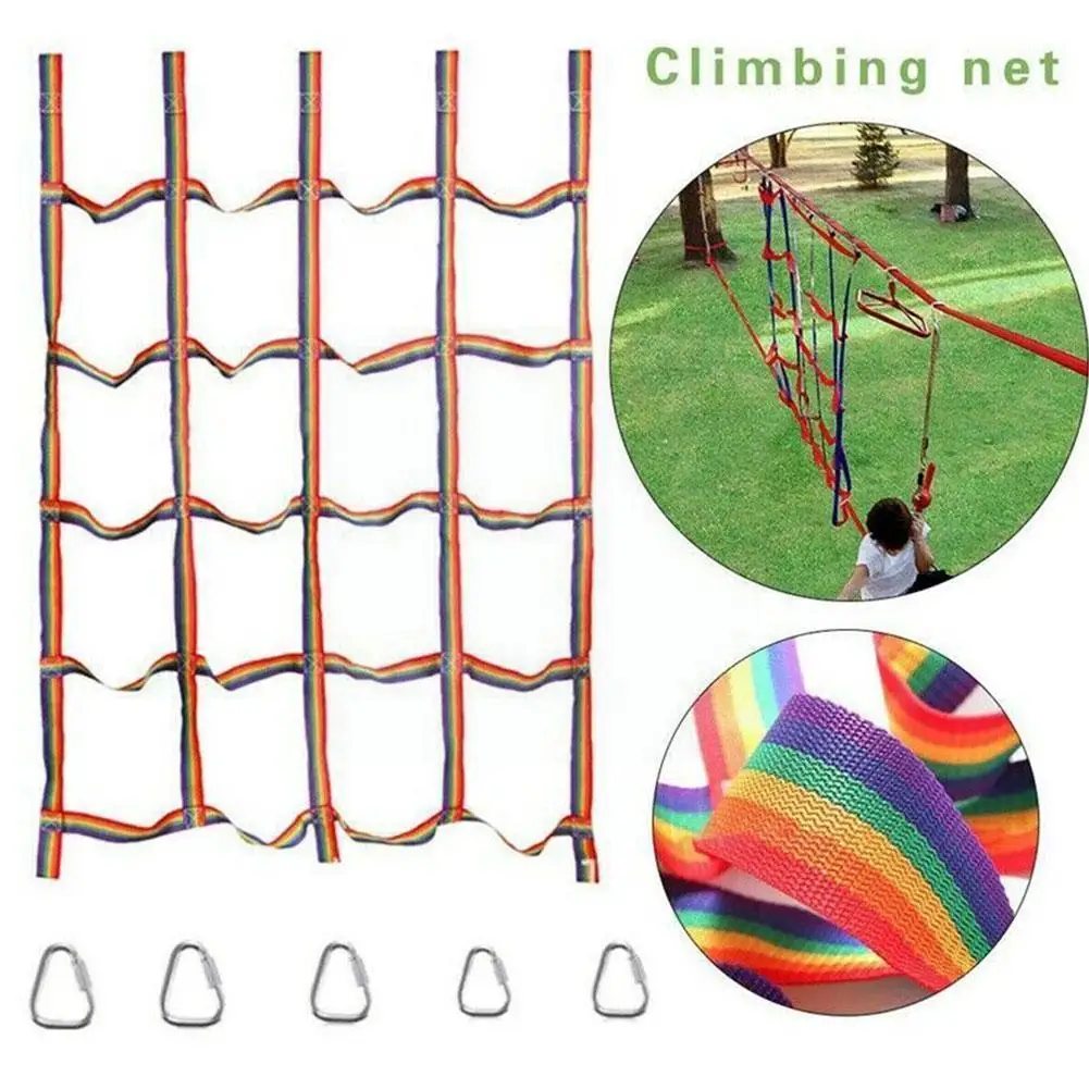 

Outdoor Children Climbing Net Rainbow Ribbon Net Physical Child Net Climbing Playground Swing Training Ladder Step Hanging O1e1