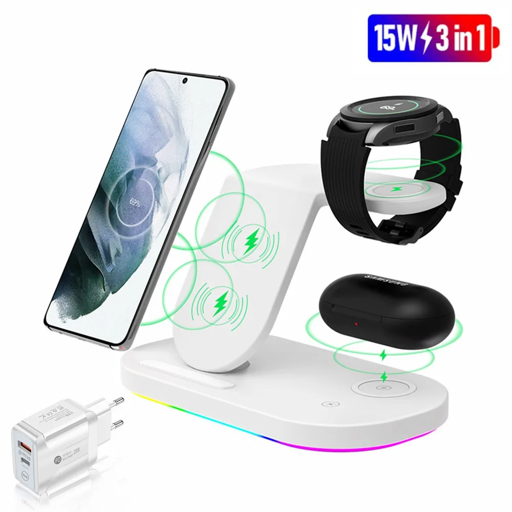 

3 in 1 Wireless Charger Dock Station For Samsung Galaxy Watch 4 3 LTE For iPhone 13 12 Pro Max For Airpods 2 Fast Charging Stand