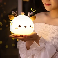 usb rechargeable night light little deer silicone night lights touch sensor bedroom bedside lamp with remote for kids baby gift