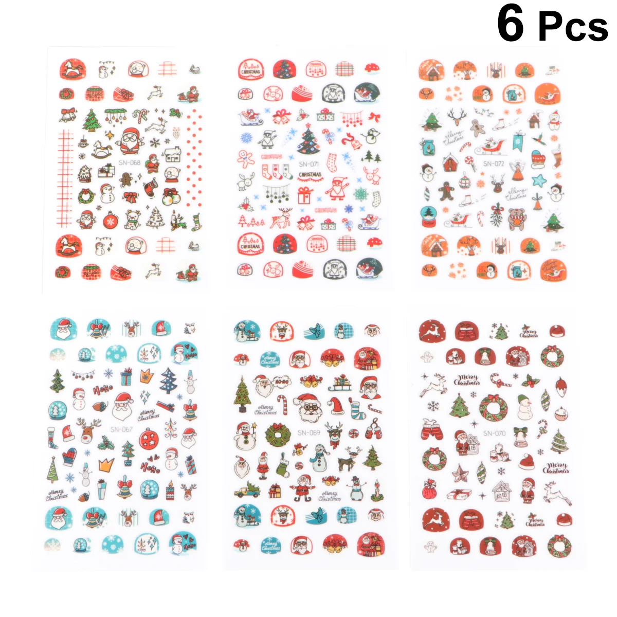 

6 Sheets Nail Sticker Holiday Nail Decals Nail Adhesive Sticker Santa Nail Sticker Christmas Nails Decoration