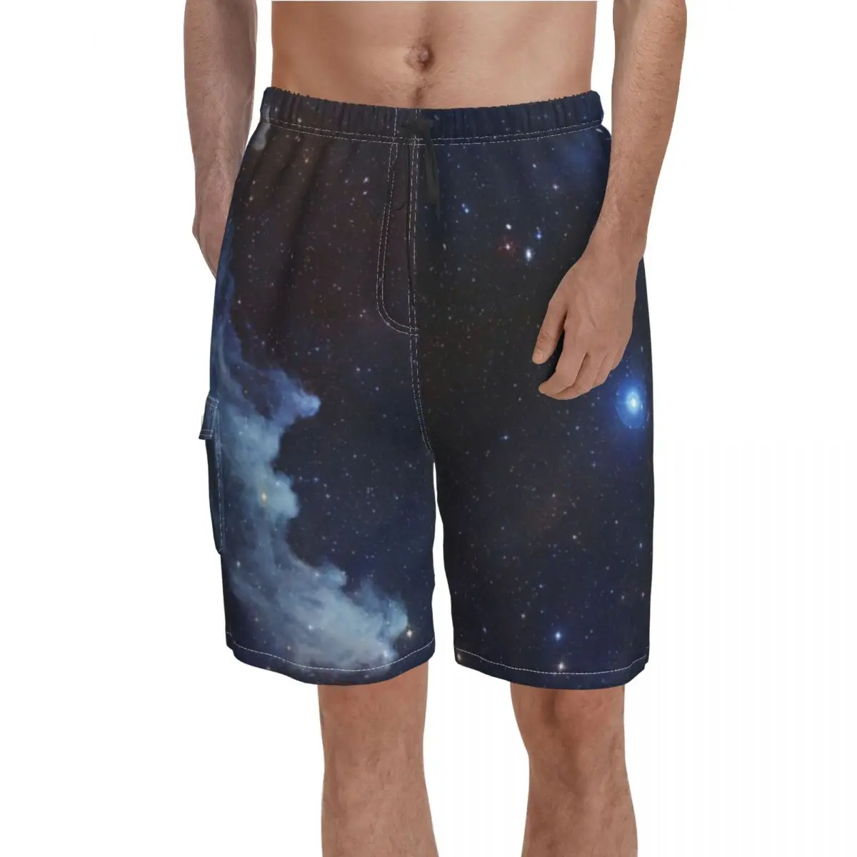 

Dark Blue Galaxy Board Shorts Starry Star Clouds Beach Short Pants Drawstring Pattern Print Swim Trunks Plus Size