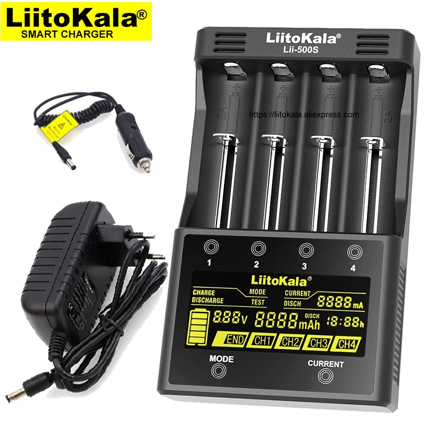 Liitokala Lii-500S Зарядное устройство для аккумуляторов 18650 3.7V 1.2V 18350 18500 21700 14500 26650 AA/AAA NiMH Lithium.