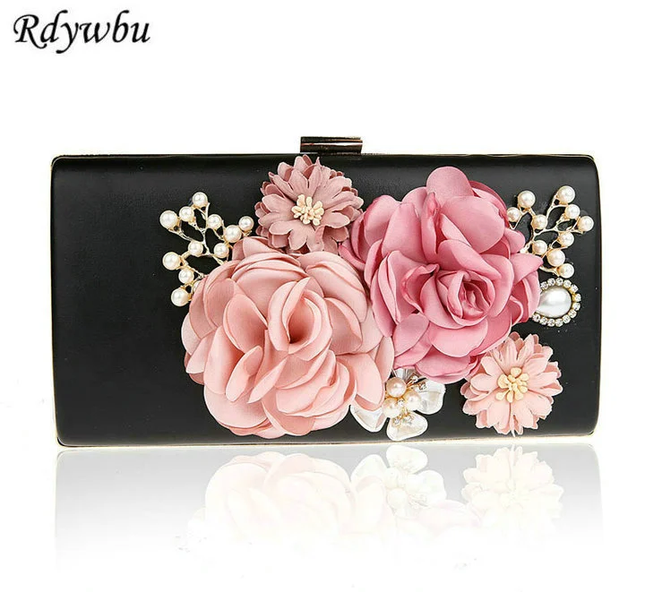 

3D Pearl Handmade Flower Women Bag Hand Evening Bags New The Chain The Appliques Pattern Flowers Wedding Dinner Bags H57