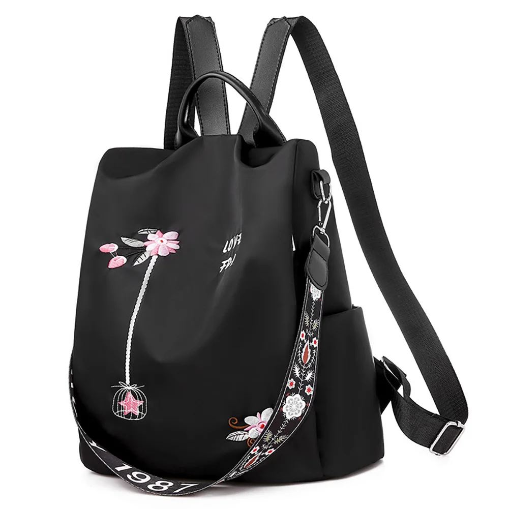 

Women Backpack Casual Oxford Cloth Large Capacity School Bags for Students Embroidery Flower Pattern Female Travel Shoulder Bags