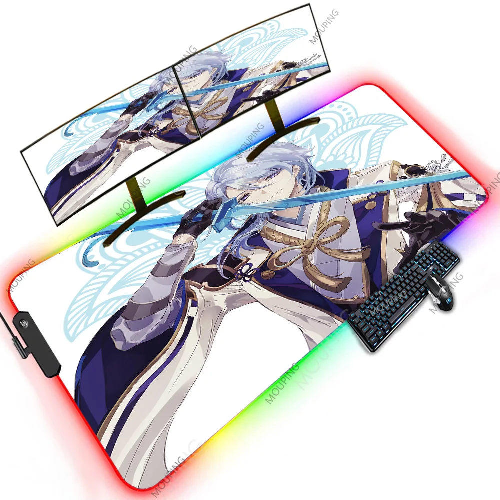 

Ayato Genshin Impact Anime Mousepad Rgb Keyboard Xxxl Mats LED Mice Support Device Game Backlit Computer Gamer Nightlight Custom