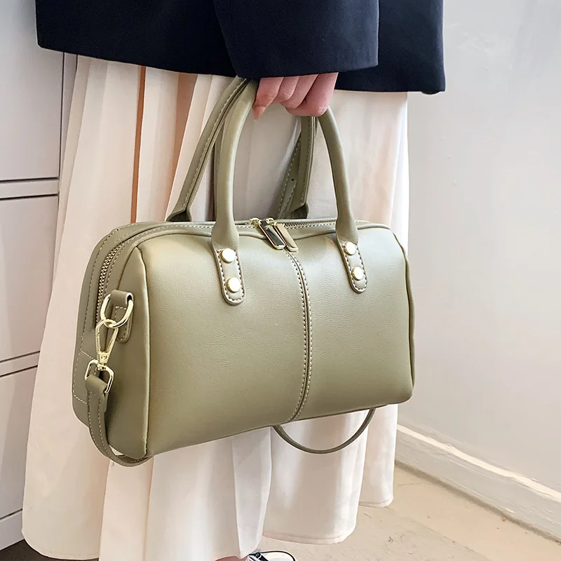 

Female Handbags 2022 Luxury Designer Shoulder Bag Soft Leather Pure Color Big Capacity Boston Commuter Bag For Women Bolso Mujer