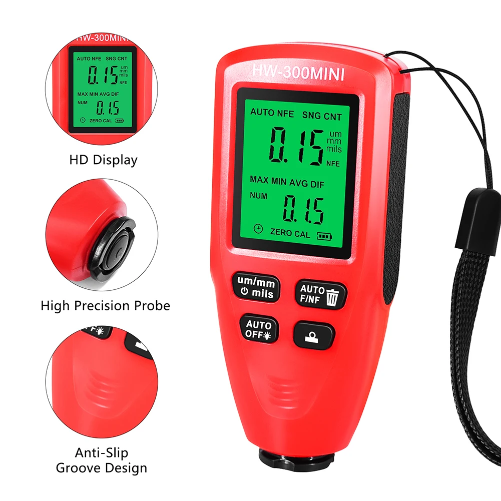

HW-300MINI Coating Thickness Gauge 0-2000UM Car Coating Thickness Measurer Digital Auto Paint Gauge Meter for Cars Auto Vehicle