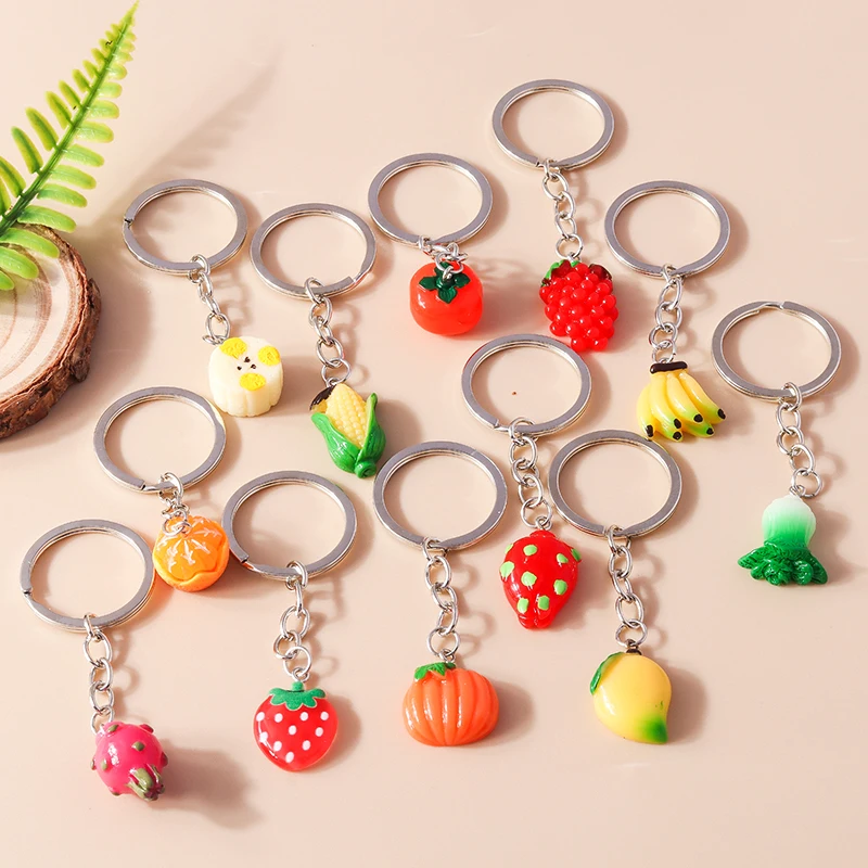 

Cute Resin Fruit Keychains Resin Banana Orange Strawberry Charms Keyrings for Women Men Car Key Handbag Pendants Key Chains