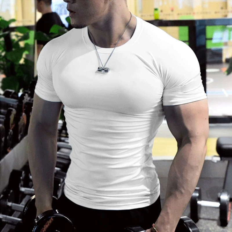

Men's Summer Short Sleeve Fitness T Shirt Running Sport Gym Muscle T-shirts Oversized Workout Casual High Quality Tops Clothing