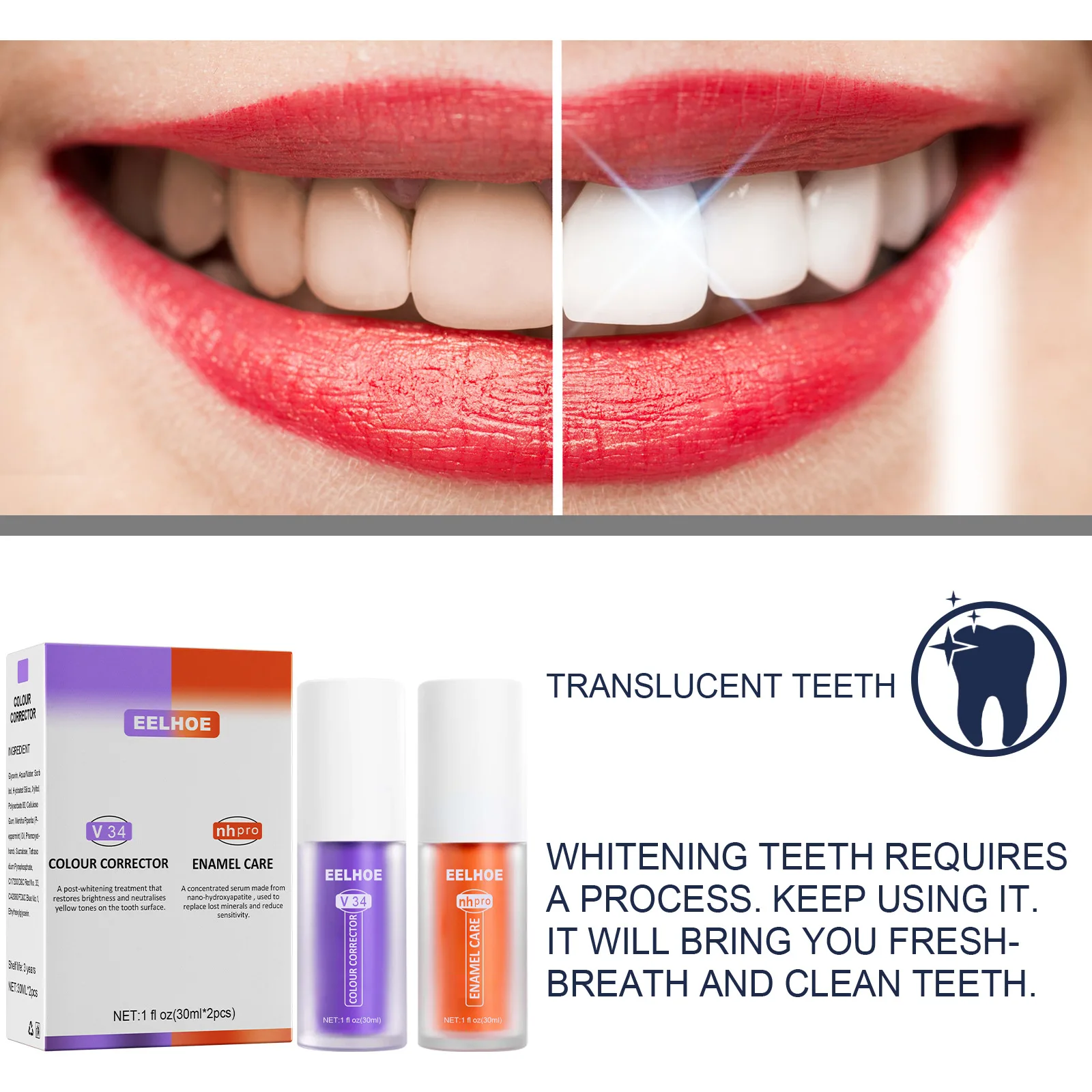Tooth Repair Oral Cleaning Gum Care Fresh Breath Whitening Removing Tooth Stains Brightening White Teeth Enamel Teeth Toothpaste