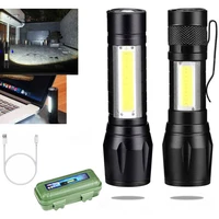 portable rechargeable zoom led flashlight tactical waterproof side lights 3lighting modes outdoor camping light mini flashlight