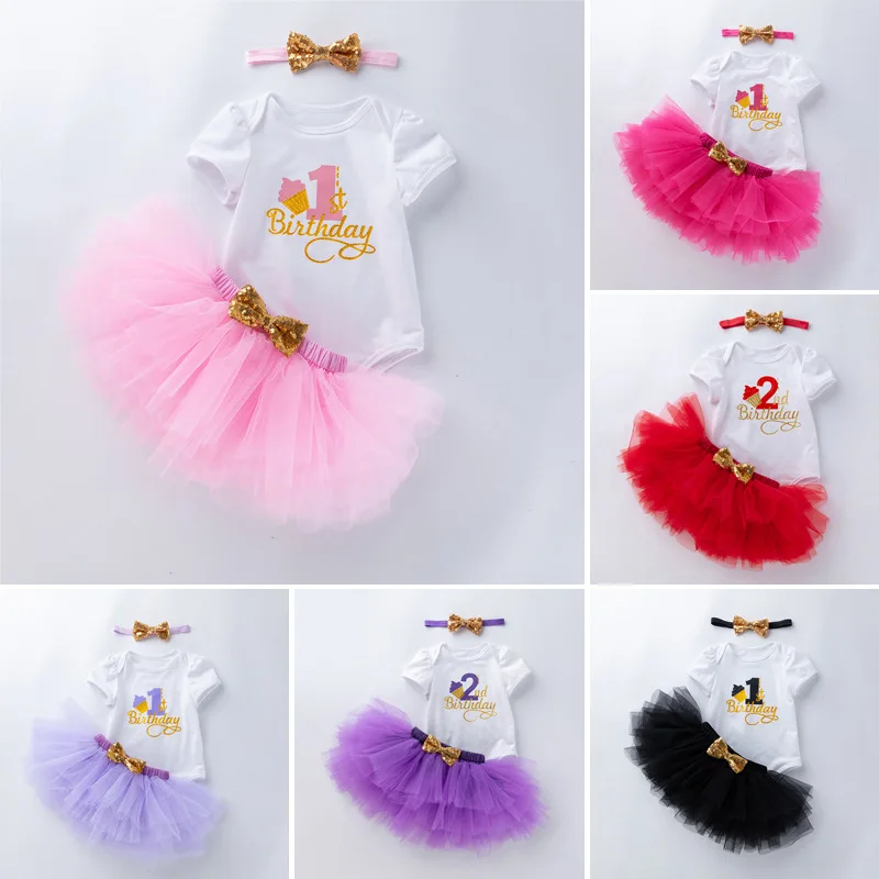 

Baby Girl Suit Clothes Newborn Infant Exquisite Printing Birthday Party Tutu Dress Outfit 3 Pcs Dresses Set