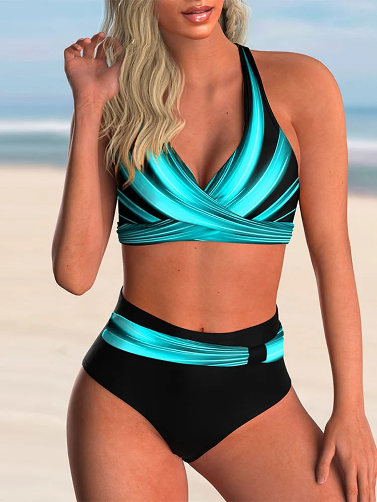 

2022 New Women Swimsuit Sexy Women High Waist Bikini Swimwear Female Two Piece Beachwear Printed Bikinis Set Bathing Suit