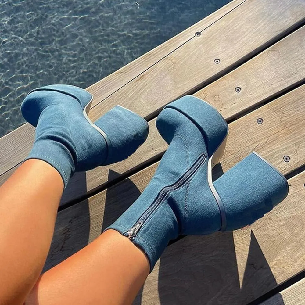 

Wholesale 2022 ankle boots women's fashion high platform high heel boots thick heel zipper shoes platform shoes women's shoes