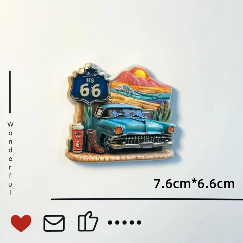 Фото Магнит на холодильник из 3D-смолы (США): Route 66, Нью-Йорк, Аляска, Техас, Чикаго. Сувенир, наклейка на холодильник, декор для дома, подарок. №3