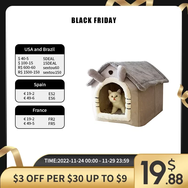 

NEW Dog House Kennel Soft Pet Bed Small Tent Indoor Enclosed Warm Plush Sleeping Nest Basket with Removable Cushion Pet Supplie