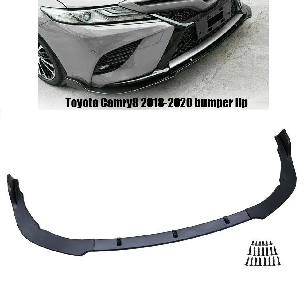 

3PCS ABS Gloss Black Or Carbon Look Front Bumper Lip Splitter Spoiler FOR TOYOTA Camry 8th 2018 -2021