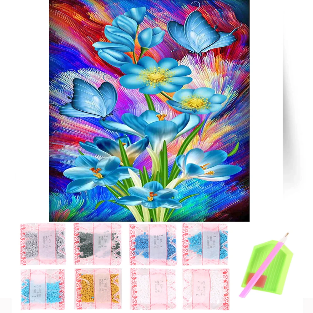 

5D Diamond Painting Blue Flower DIY Full Round Drill Mosaic Picture Crafts Art Kit Rhinestone Home Decoration Handwork Gift New