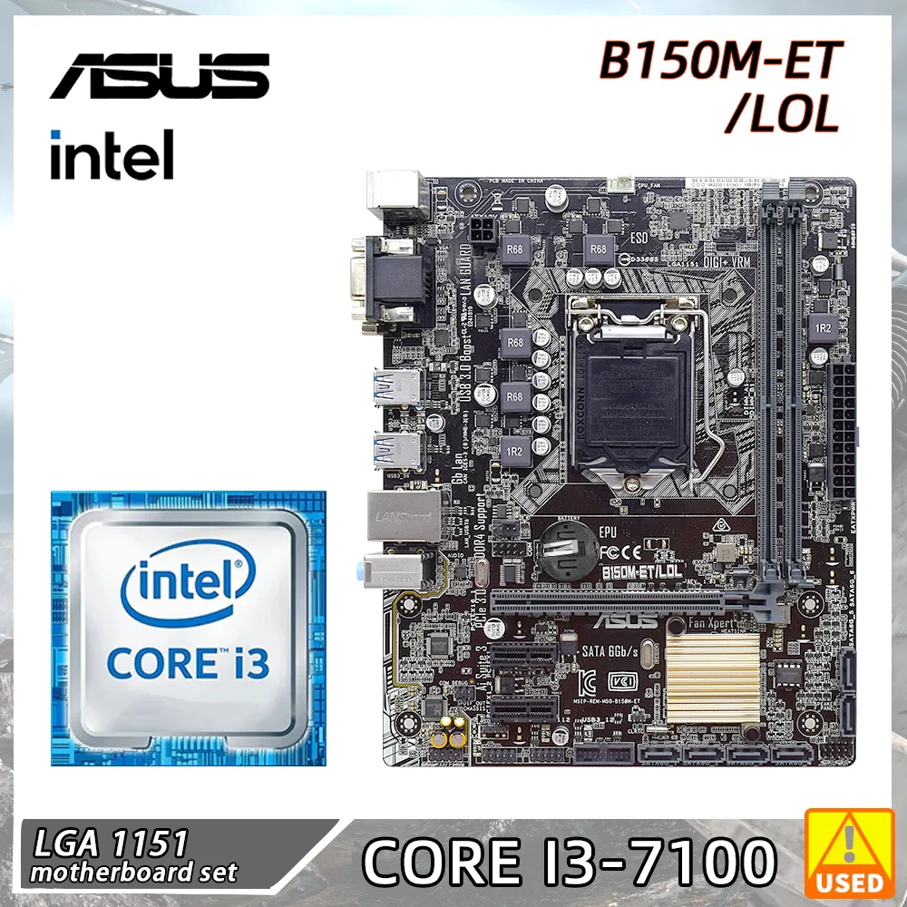 

Материнская плата LGA 1151, ASUS B150M-ET/LOL + i3 7100, комплект материнской платы DDR4 Intel B150 Micro-ATX VGA DVI SATA3 USB3.0 Core i3 i5 i7
