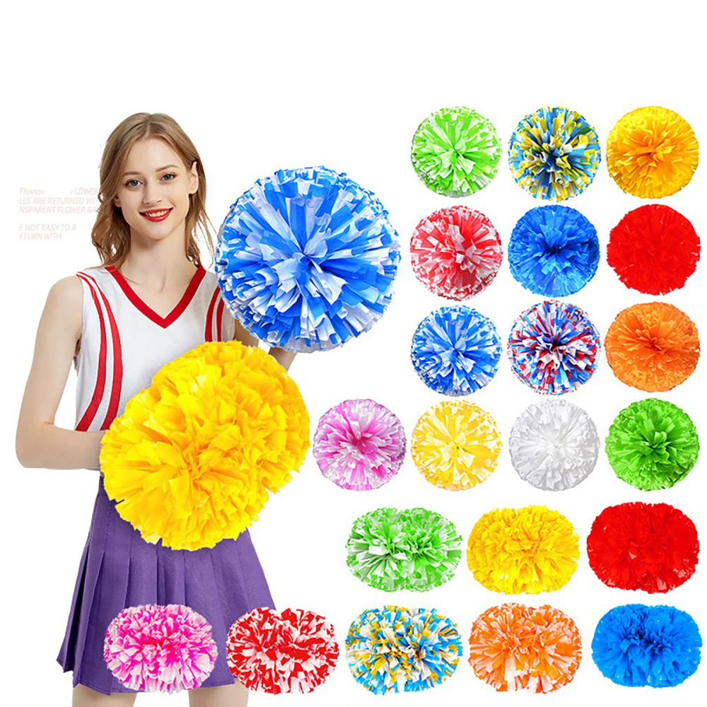 

New 2 piece colorfast no fading cheerleader pom poms cheerleading pompoms Cheering Flower Took Ball Bouquet Plastic Handles