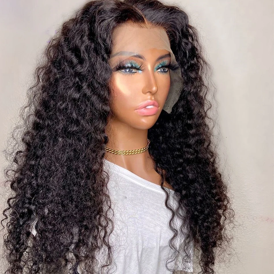 

Soft 26inch Long Kinky Curly Glueless HD Natural Black Synthetic Lace Frontal Wig For Women Babyhair Pre Plucked Daily Cosplay