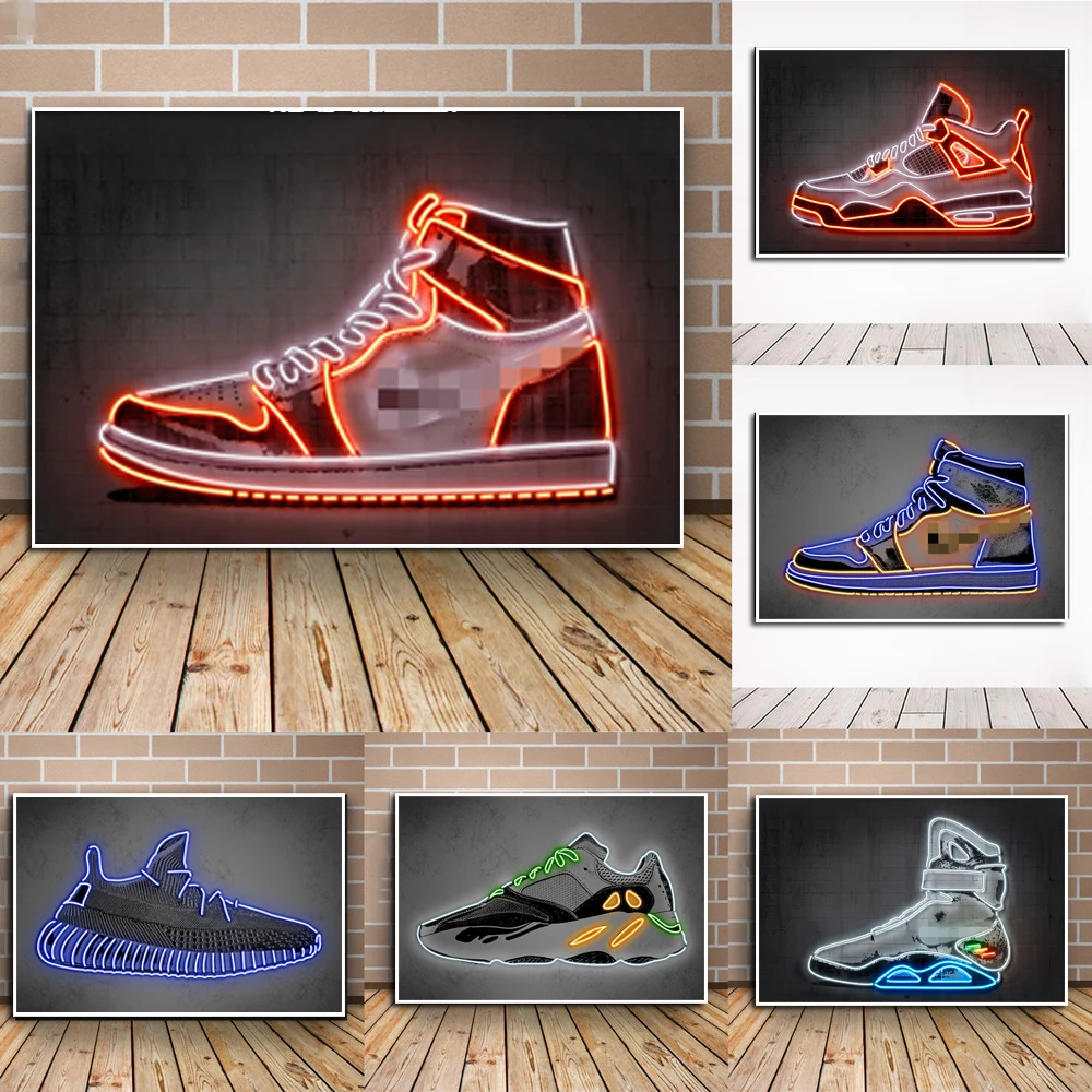 

Fashion Street Graffiti Basketball Shoes Canvas Painting Sneaker Neon Wall Art Sport Shoes Poster Living Room Home Decoration