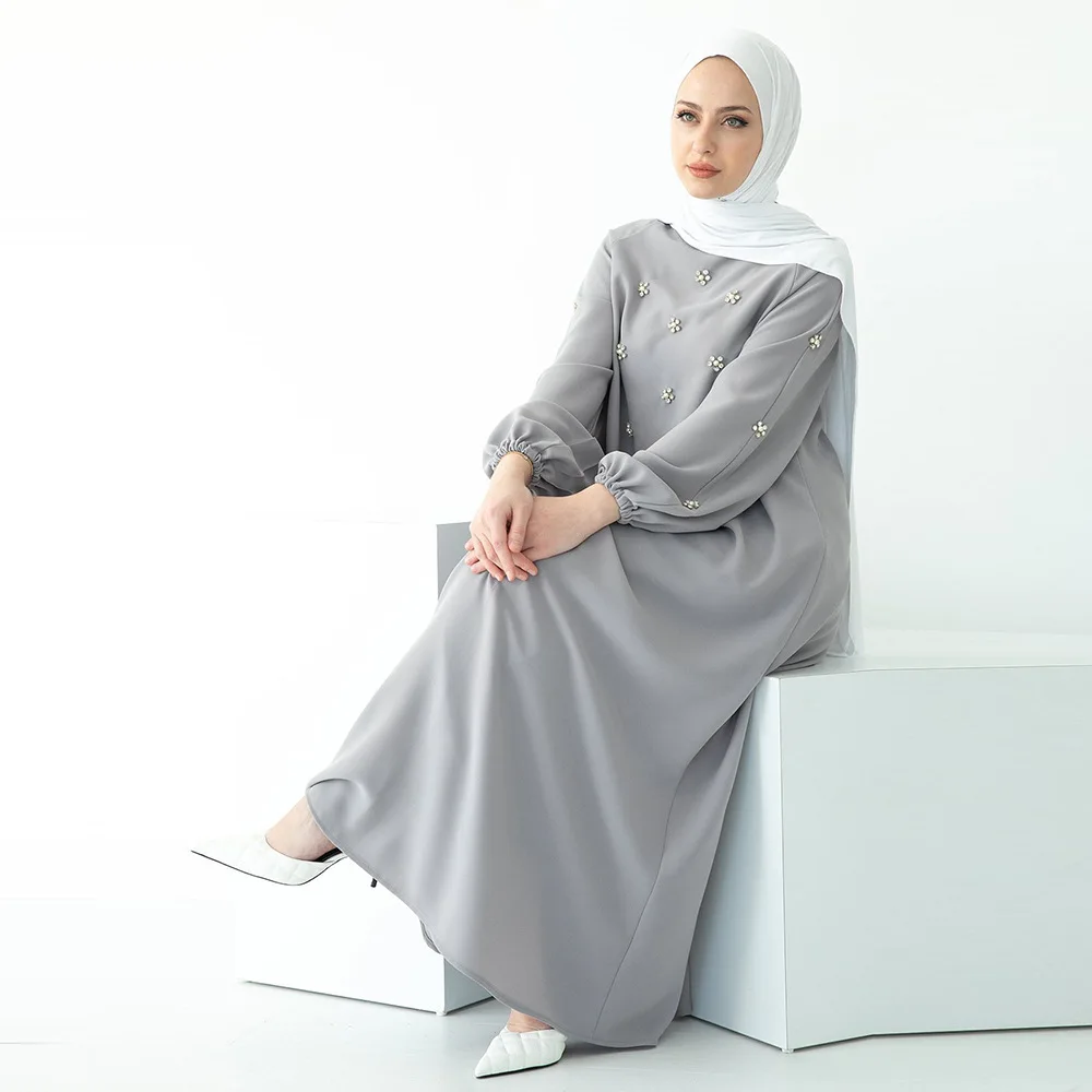 

Arabian Dress Hand Sewn Rhinestone Pearl Long Sleeve Dress Middle East Fashion Muslim 2022 New Kaftan Abayas Djellaba Moroccan