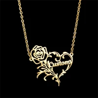 custom flower name necklace stainless steel jewelry pendant personalized rose nameplate choker necklaces for women lover gift