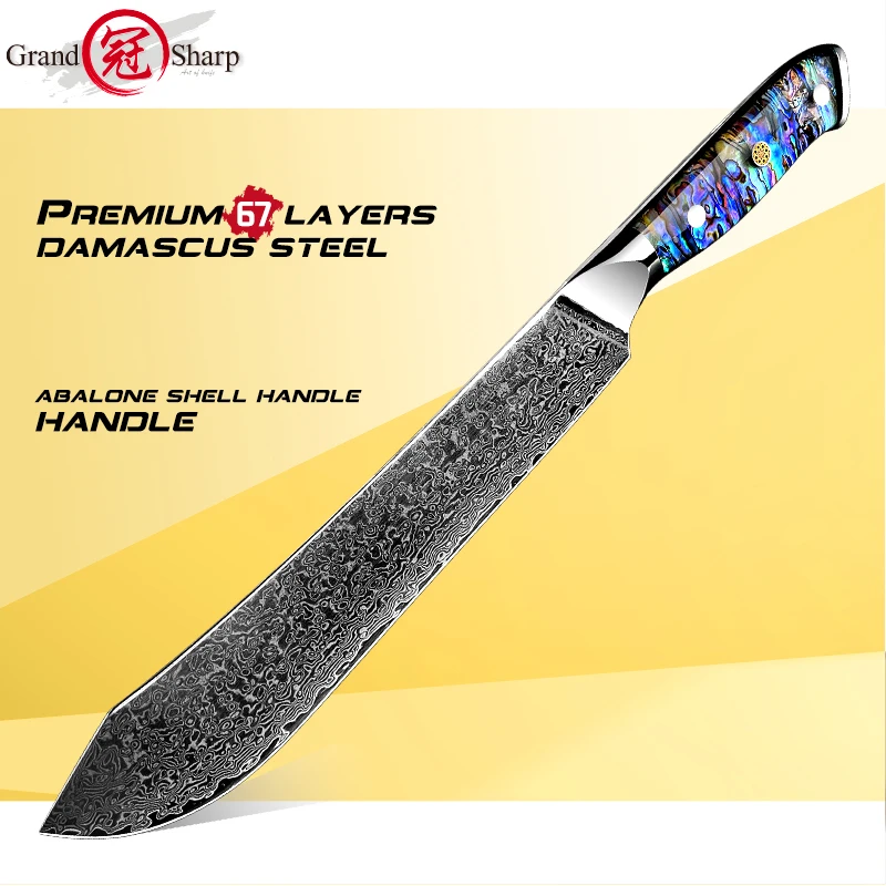

Grandsharp 9 Inch Professional AUS10 Japanese Damascus Kitchen Knives High Carbon Steel Chef Butcher Slicing Knife Cooking Tools