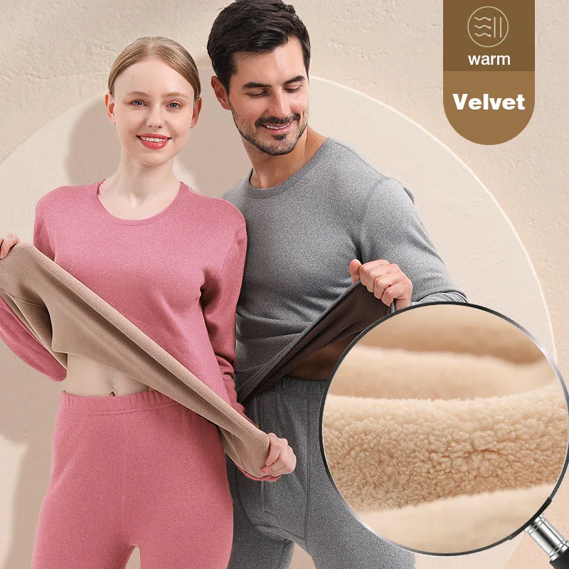 

Women Men Thermal Underwear Set Couple Winter Clothes High Quality Lamb Velvet Long Johns Thick Warm Female Second Skin Suit