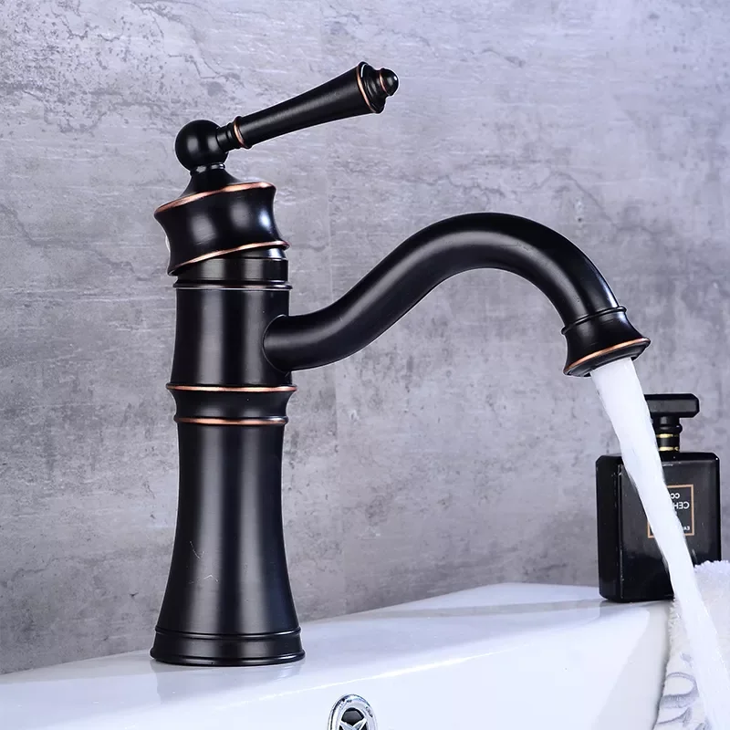 

Basin Faucets Black Copper Bathroom Faucet Mixer Vintage Hot And Cold Cock Wash Basin Mixer Tap Sink Single Handle Crane 58805