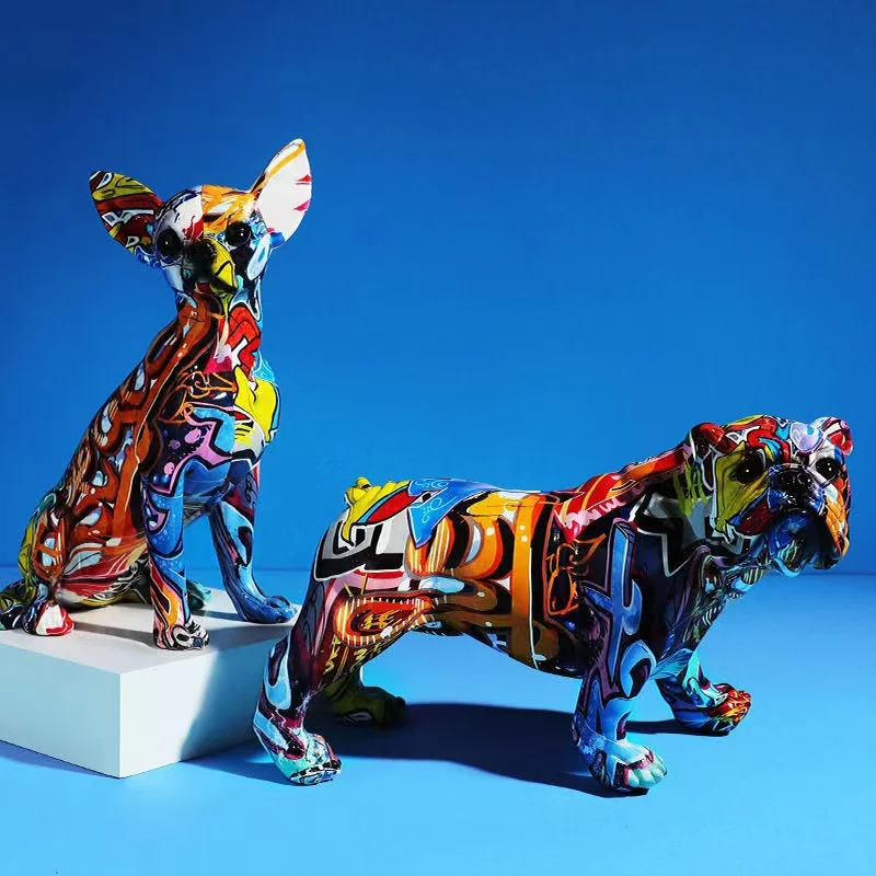 Simple Creative Color Bulldog Chihuahua Dog Statue Living Room Ornaments Home Entrance Wine Cabinet Office Decors Resin Crafts |