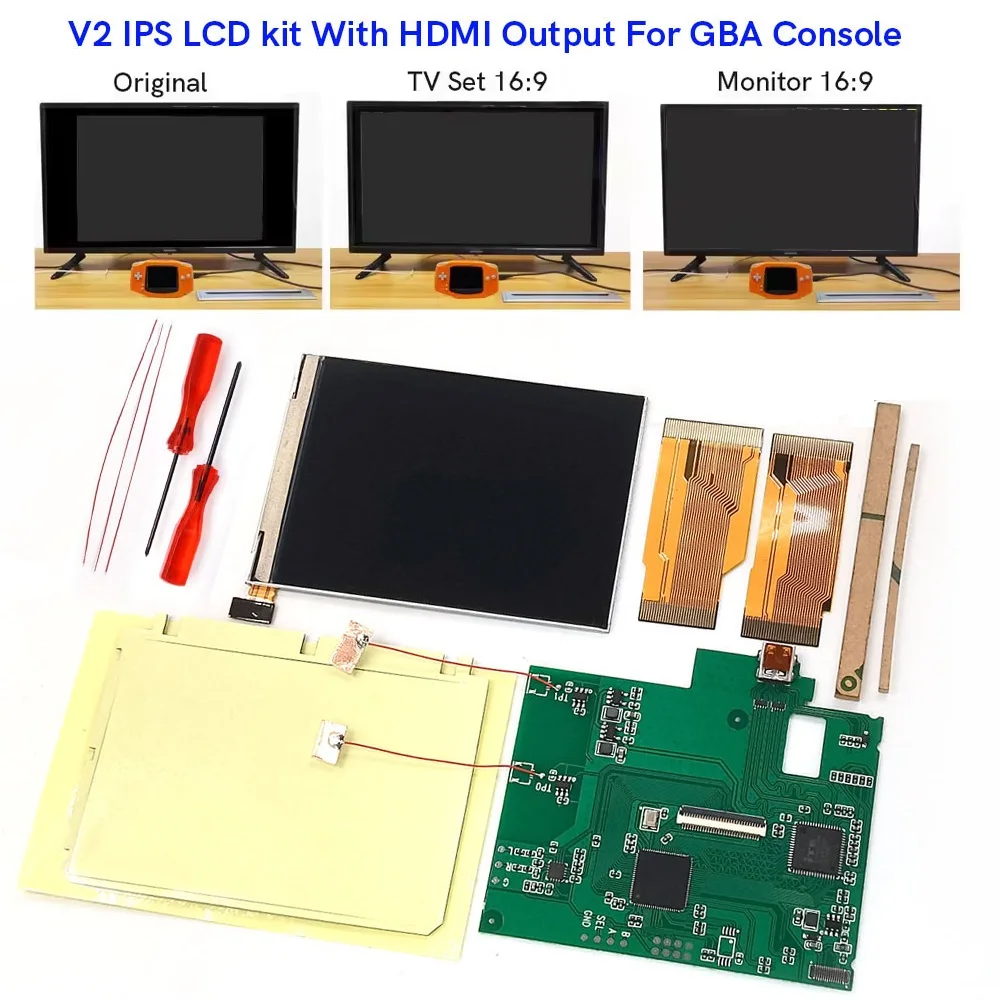 Фото Hispeedido V2 IPS-дисплей с подсветкой, ретро-пиксельный, разрешение 480x320, яркий ЖК-экран с HDMI-совместимым модулем вывода на ТВ для GBA №1