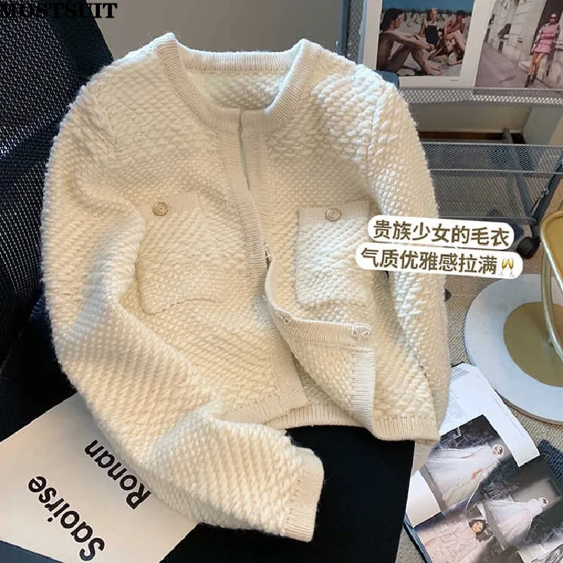 

Elegant Fashion Knitted Sweater Coat Women Vintage Stylish Ladies Cardigan Jacket Long Sleeve Single-breasted Chic Female Jumper