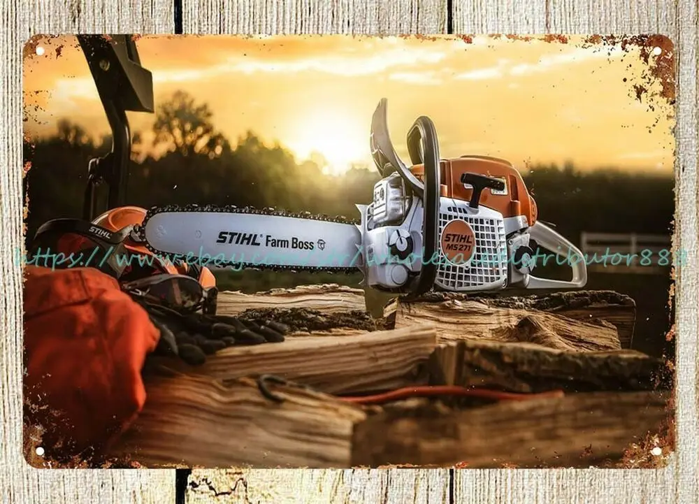 

indoor outdoor reproductions chainsaw eletrica sthil metal tin sign