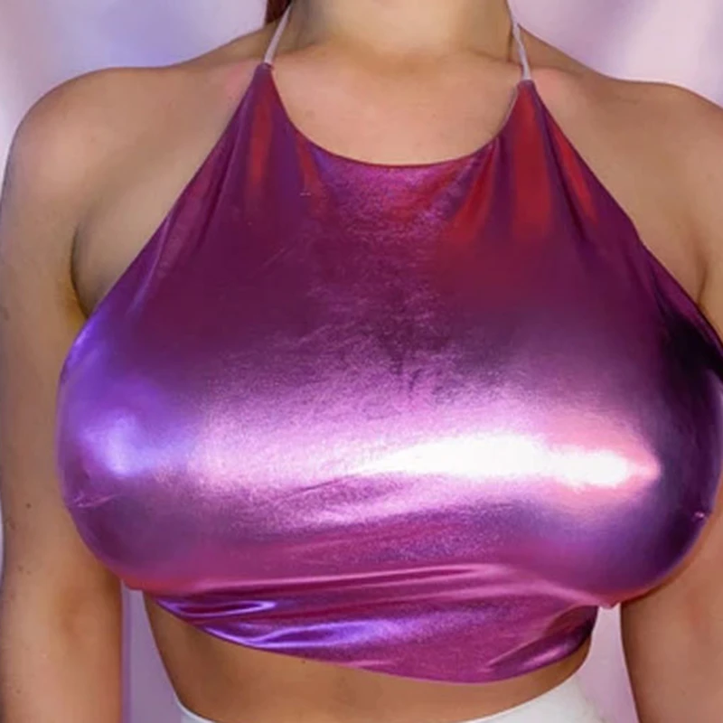 

Женский пикантный укороченный топ из искусственной кожи, модная Женская Клубная одежда без рукавов, облегающий эластичный Топ, женские май...