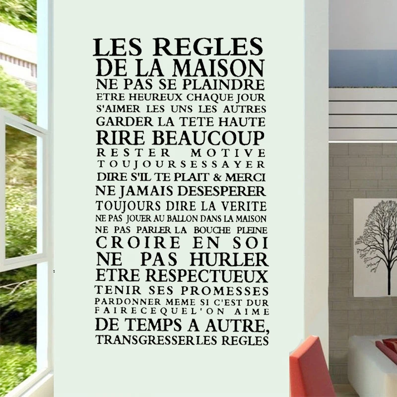 

French House Rules Vinyl Wall Stickers For Living Room Decorative Mural Family Quote LES REGLES Wall Decals France Home Decor