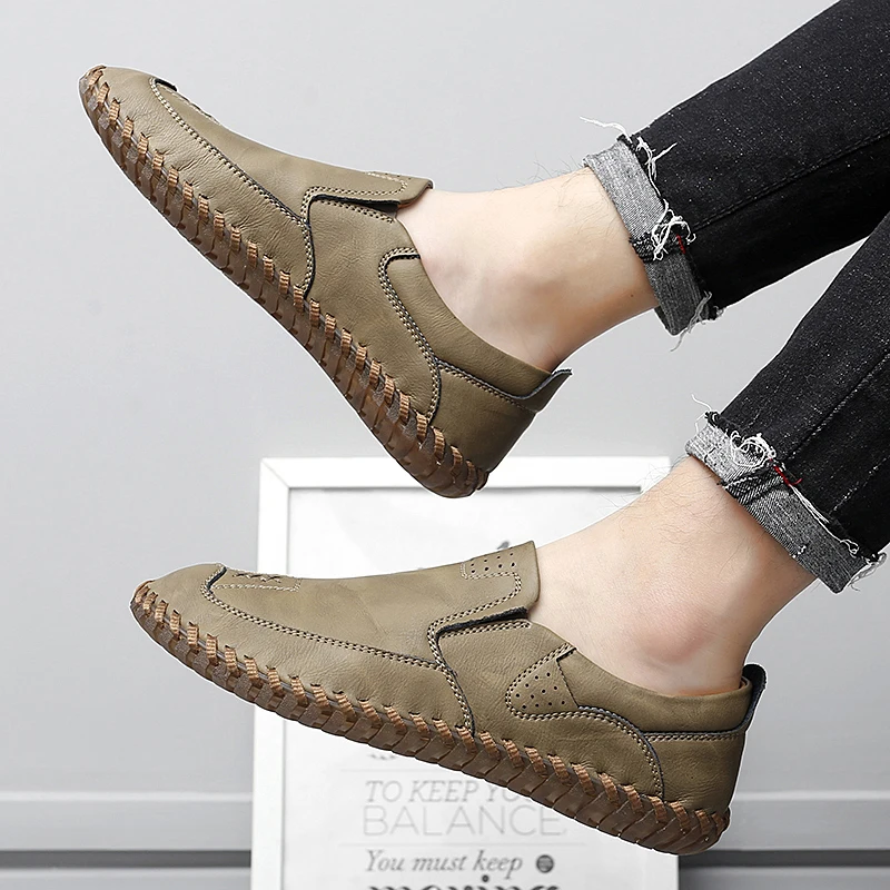 

New Men's Fashion Simple Texture Versatile Casual Feet Shoes 2023 Autumn Thick Thread Sewn Soft Sole Comfortable Leather Shoes