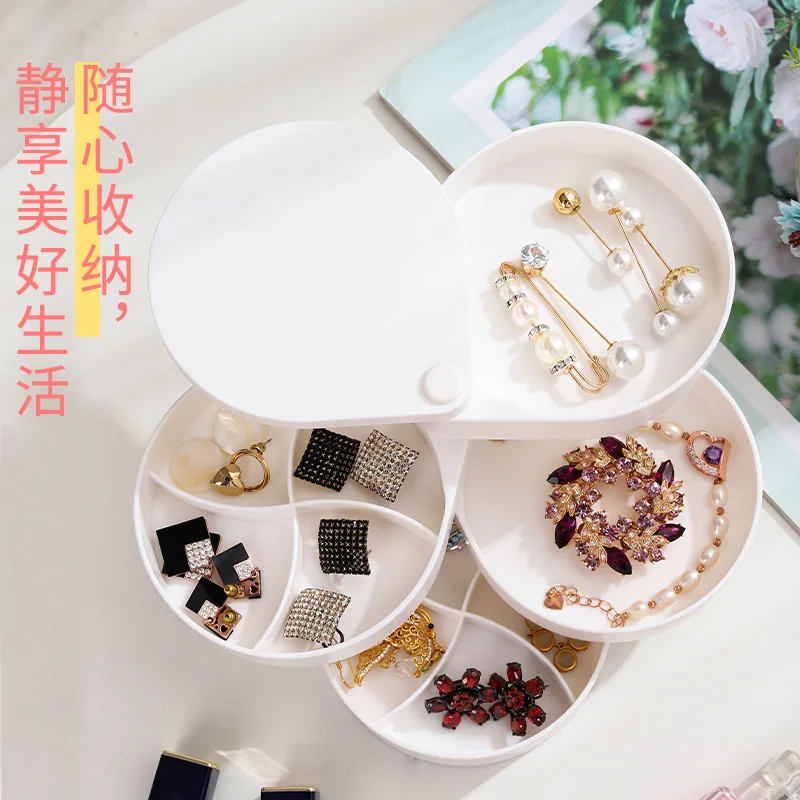Fashion Jewelry Storage Box Rotatable 4-Layer Plastic Jewelry Storage Box Necklace Earrings Ring Display Rack Gift for Women
