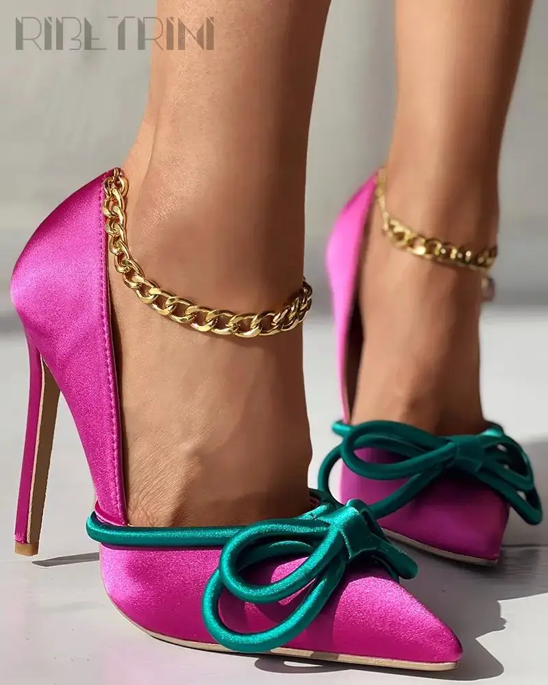 

Женские туфли-лодочки с бантом-бабочкой, на высоком каблуке-шпильке, с острым носком, элегантные вечерние туфли, стильные весенние туфли-лод...