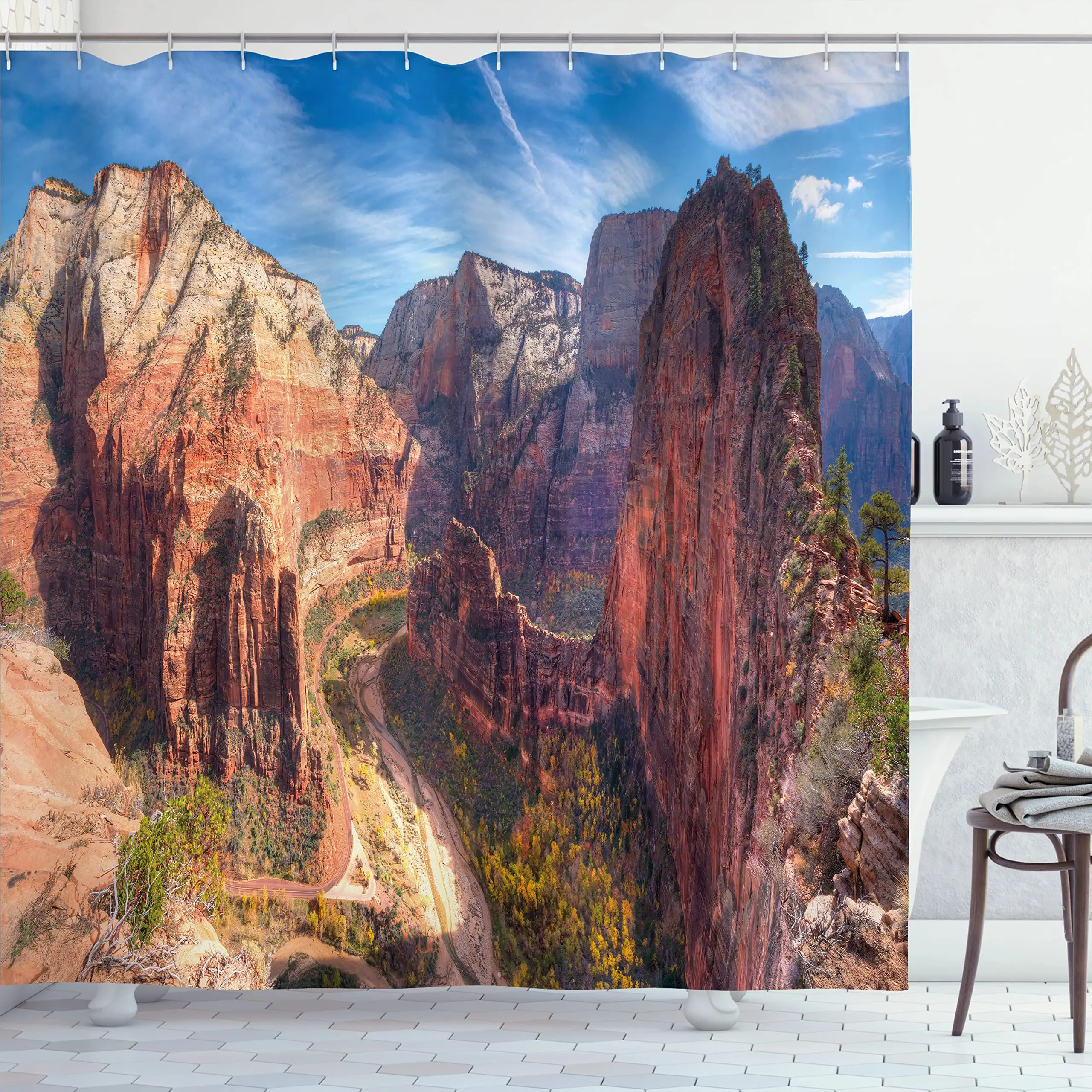

Unique Canyon Shower Curtain Monuments Valley National Park Landscape Shower Curtain Waterproof Fabric Bathtub Screen with Hooks