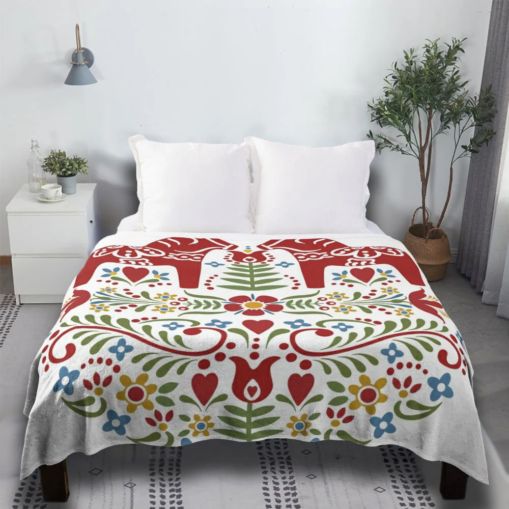 

Scandinavian Dala Horse,Swedish Folk Art Weighted Ultra-Soft Micro Fleece Weed Luxury Knee Throw Blanket