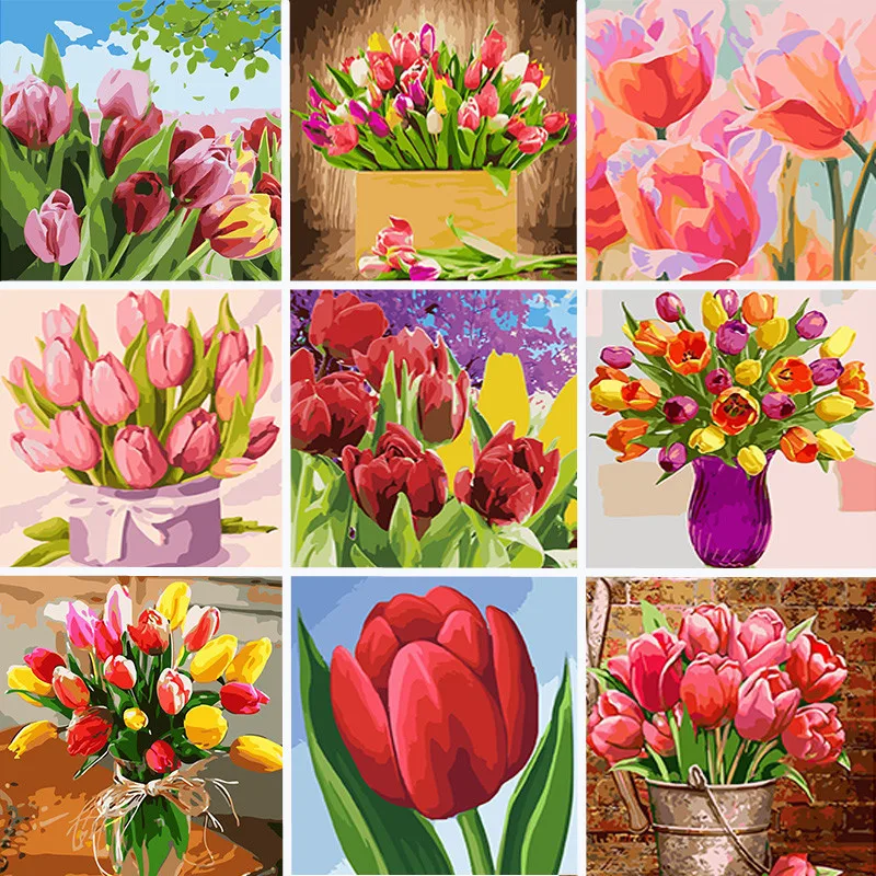 

Picture Oil Painting By Numbers Flower Tulip DIY Painting Coloring By Numbers Hand Painted DIY Home Decor Wall Art Unique Gift