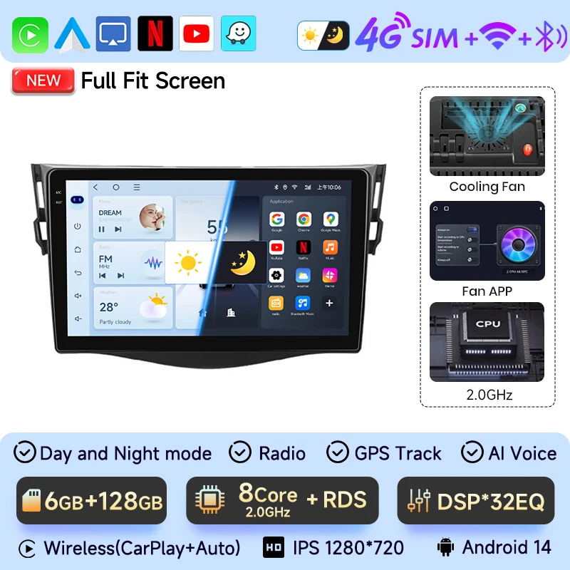 

Автомобильный радиоприемник JIUYIN для Toyota RAV4 Rav 4 2005-2013, Android 14, мультимедийный плеер, 2Din Carplay, DSP, навигация, GPS, 4G, WIFI, стерео