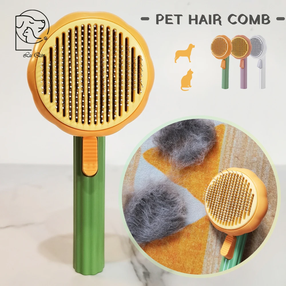 Cat Grooming Brush Pumpkin Comb For Dogs Cats Hair Remover Brush Pet Hair Shedding Self-Cleaning Comb Dog Grooming Tools