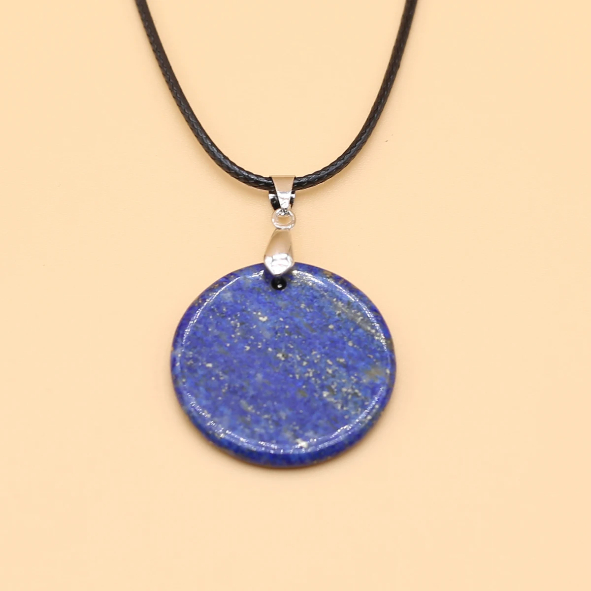 

Natural Stones Round lapis lazuli Pendant with Leather Rope Chain Necklaces for Women Men Charms Pendant Necklace Jewelry Gifts